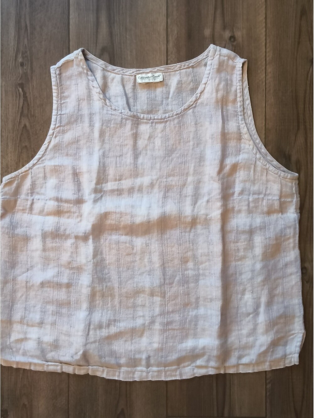 Vintage Coldwater Creek Lagenlook Minimalist Sleeveless Top Beige Flax M